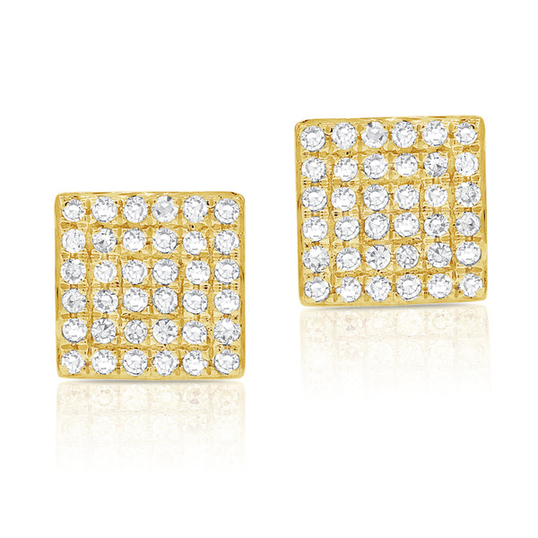 14K Yellow Gold Diamond Square Stud Earrings-EARRINGS-aaron jewelry-