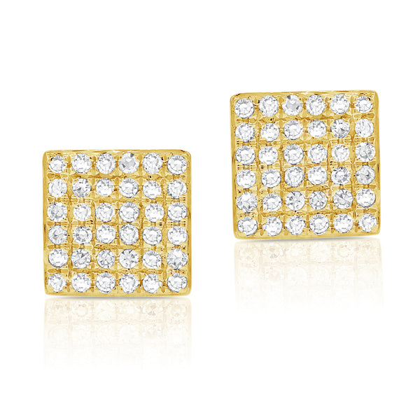 14K Yellow Gold Diamond Square Stud Earrings