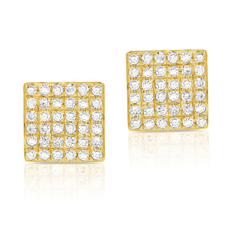 14K Yellow Gold Diamond Square Stud Earrings-EARRINGS-aaron jewelry-