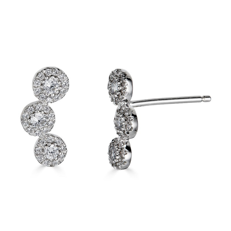14K Diamond 3 Halo Stud Earrings-Earrings-Maurice's Jewelers-White Gold-