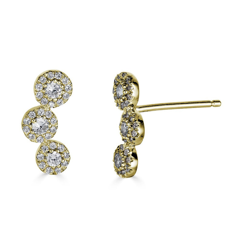 14K Diamond 3 Halo Stud Earrings-Earrings-Maurice's Jewelers-Yellow Gold-