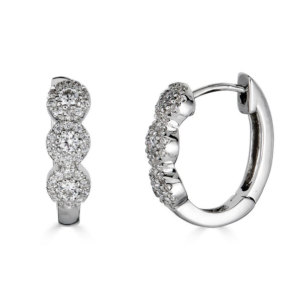 14K Diamond Halo Huggie Earrings-Earrings-Maurice's Jewelers-White Gold-