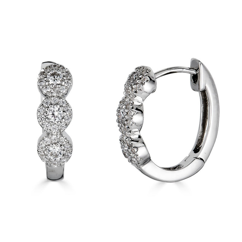 14K Diamond Halo Huggie Earrings-Earrings-Maurice's Jewelers-White Gold-