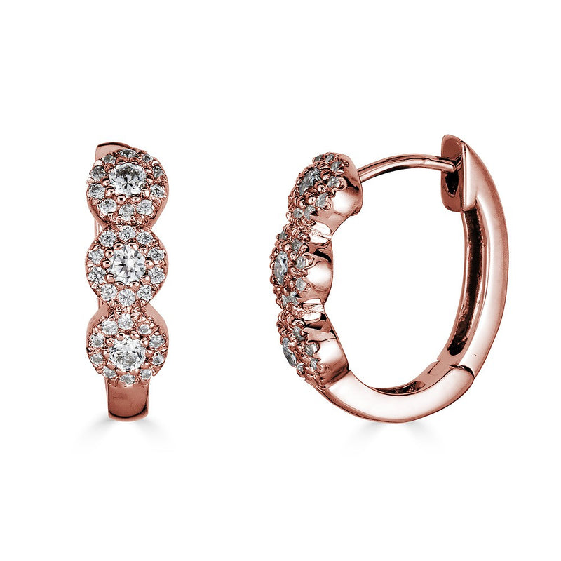 14K Diamond Halo Huggie Earrings-Earrings-Maurice's Jewelers-Rose Gold-