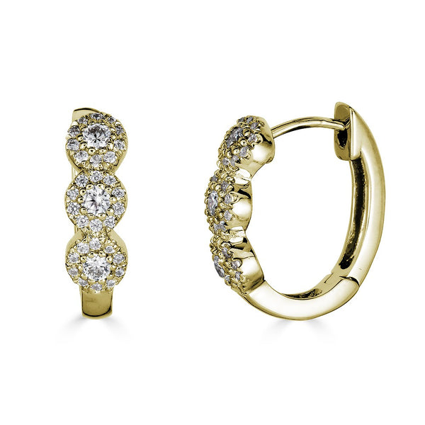 14K Diamond Halo Huggie Earrings