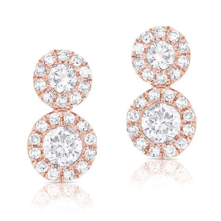14K Rose Diamond Double Halo Earrings