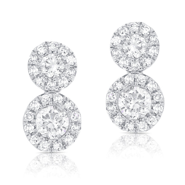 14K White Diamond Double Halo Earrings-EARRINGS-Maurice's Jewelers-