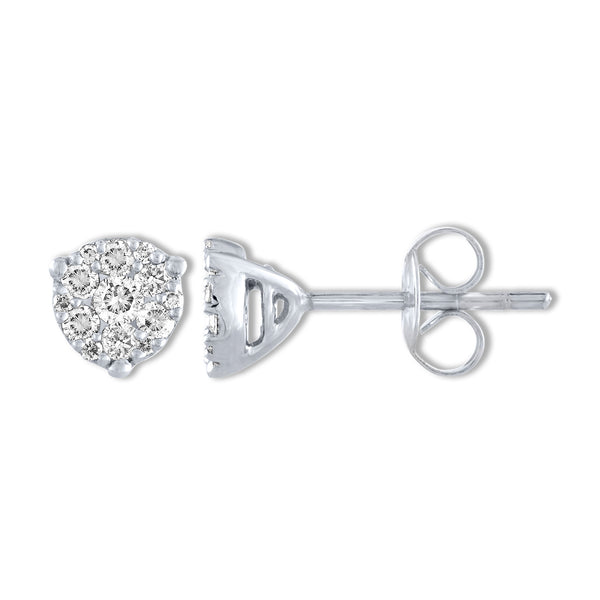 14K White Gold Diamond Cluster Stud Earrings