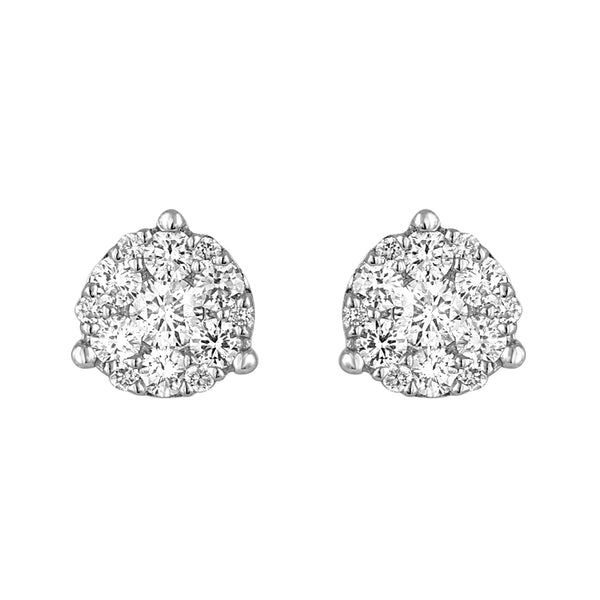 14K White Gold Diamond Cluster Stud Earrings