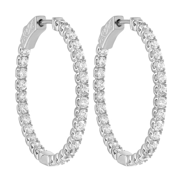 14K White Gold Diamond Inside Out Hoop Earrings-EARRINGS-VIMCO DIAMOND CORP-