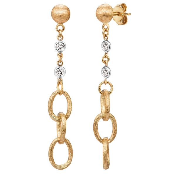 14K Yellow & White Diamond Link Drop Earrings-EARRINGS-IJM-