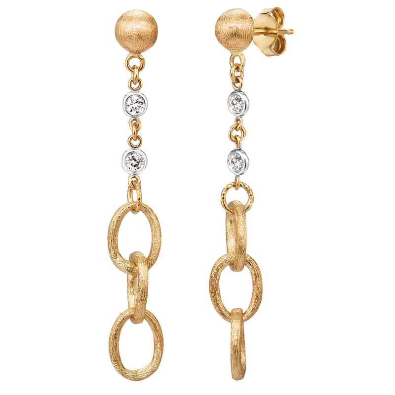 14K Yellow & White Diamond Link Drop Earrings