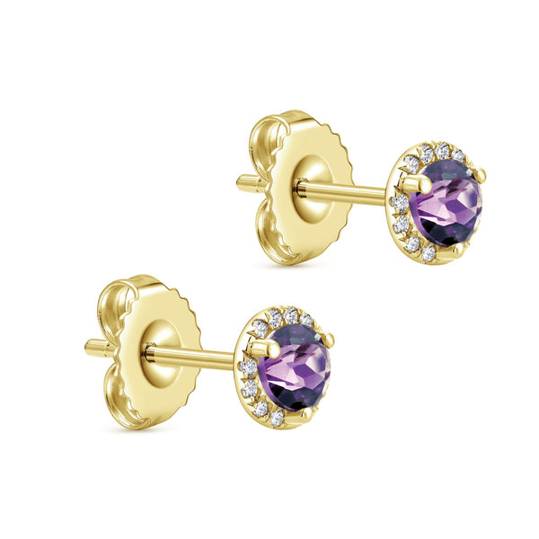 14K Yellow Gold Diamond and Amethyst Stud Earrings-EARRINGS-gabriel & co-