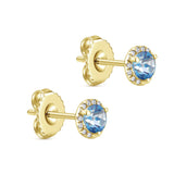 14K Yellow Gold Diamond and Blue Topaz Stud Earrings