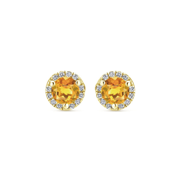 14K Yellow Gold Diamond and Citrine Stud Earrings