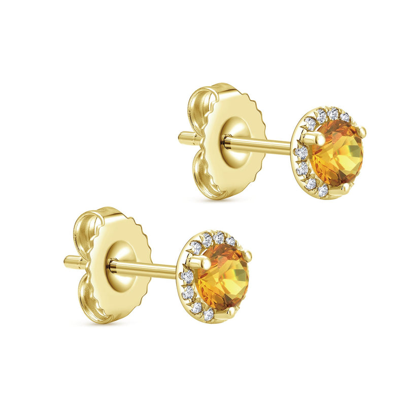 14K Yellow Gold Diamond and Citrine Stud Earrings