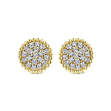14K Yellow Gold Diamond Cluster Beaded Stud Earrings