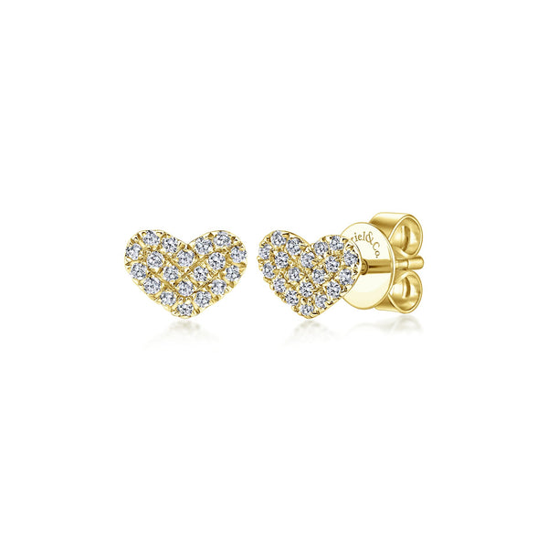 14K Yellow Gold Diamond Pave Heart Stud Earrings-EARRINGS-gabriel & co-