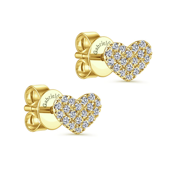 14K Yellow Gold Diamond Pave Heart Stud Earrings-EARRINGS-gabriel & co-