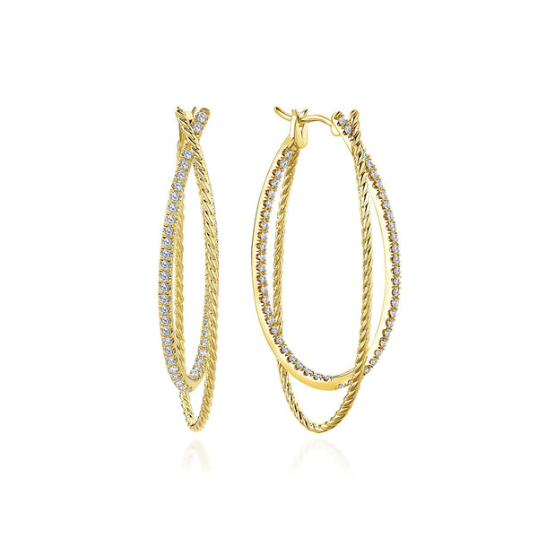 14K Yellow Gold Diamond Double Twisted Hoop Earring-EARRINGS-gabriel & co-