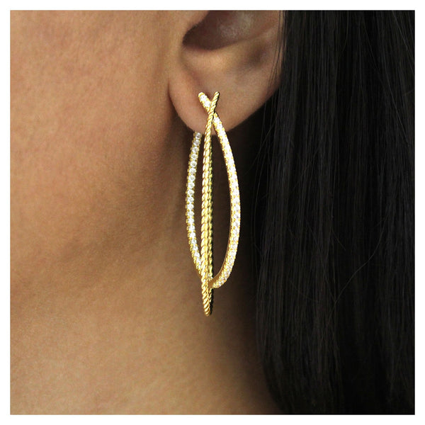 14K Yellow Gold Diamond Double Twisted Hoop Earring-EARRINGS-gabriel & co-