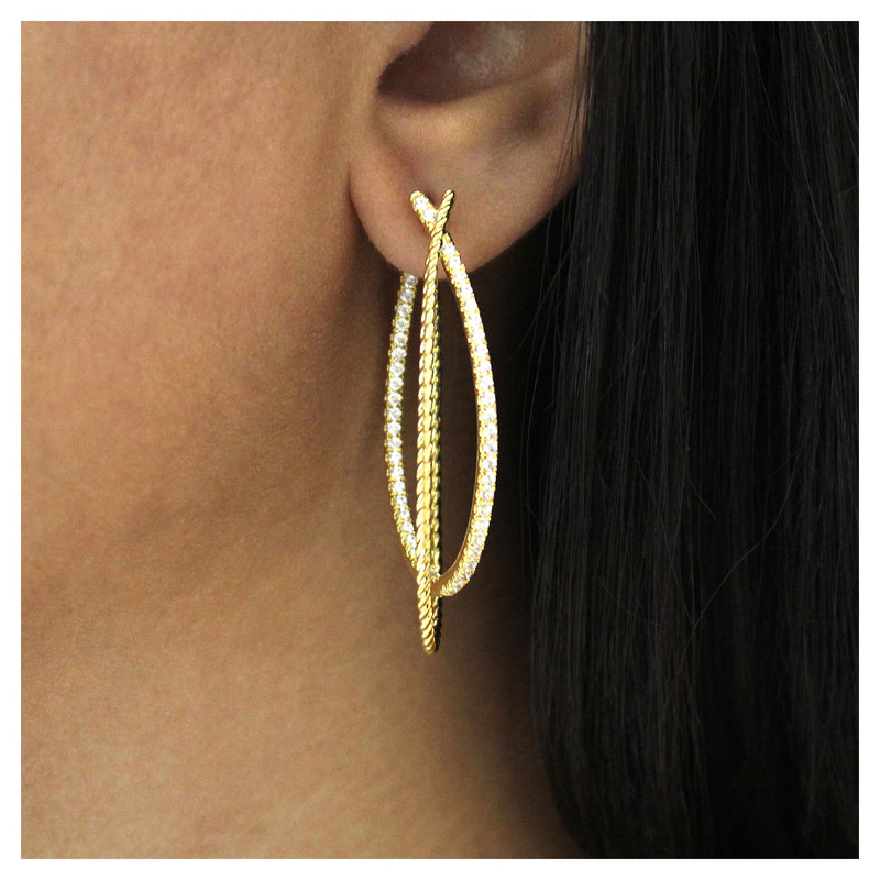 14K Yellow Gold Diamond Double Twisted Hoop Earring-EARRINGS-gabriel & co-