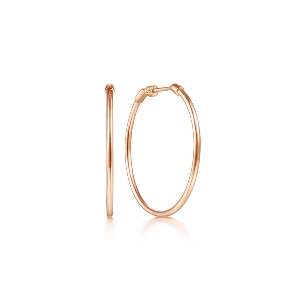 14K Rose Gold 30mm Plain Round Classic Hoops-Earrings-Maurice's Jewelers-
