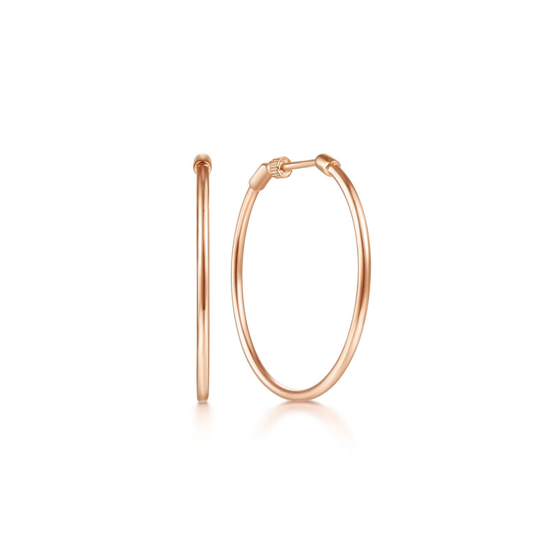 14K Rose Gold 30mm Plain Round Classic Hoops