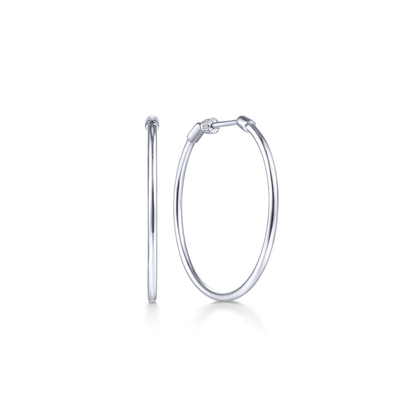 14K White Gold 30mm Plain Round Classic Hoops-EARRINGS-gabriel & co-