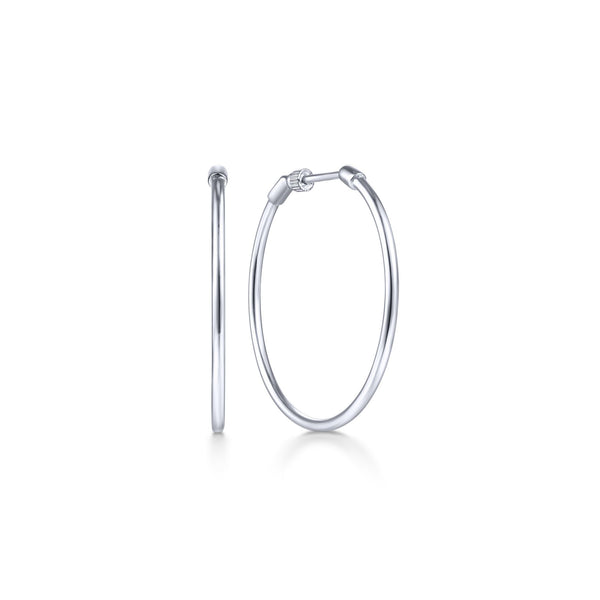 14K White Gold 30mm Plain Round Classic Hoops