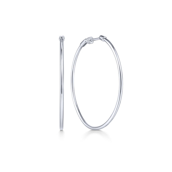14K White Gold 40mm Plain Round Classic Hoops