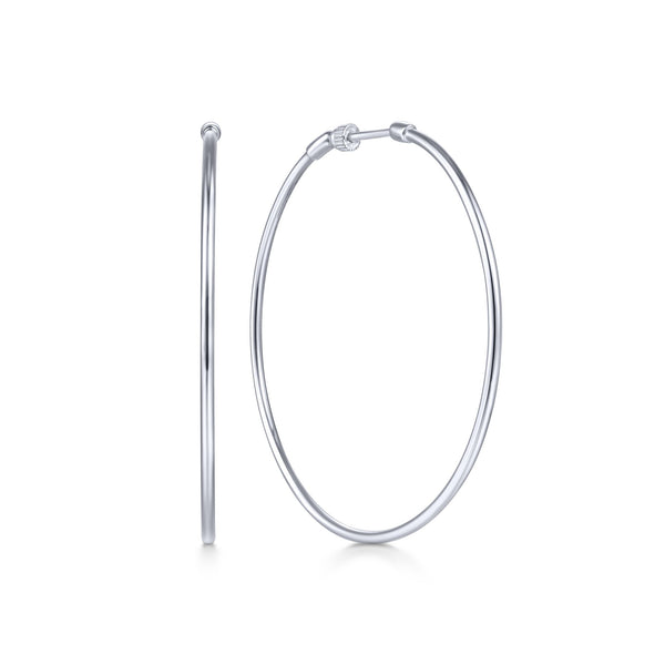 14K White Gold 50mm Plain Round Classic Hoops-EARRINGS-gabriel & co-