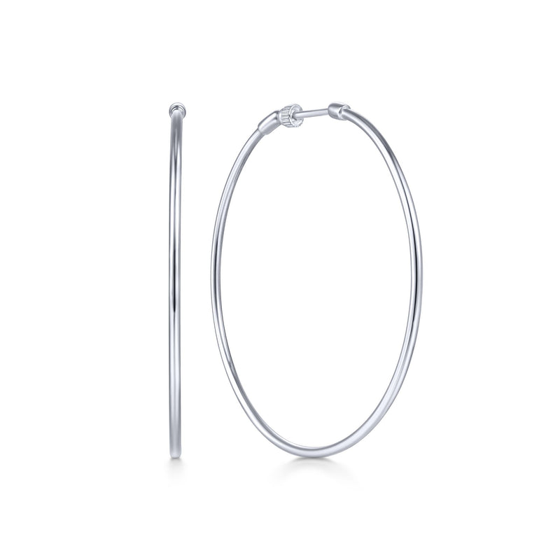 14K White Gold 50mm Plain Round Classic Hoops-EARRINGS-gabriel & co-