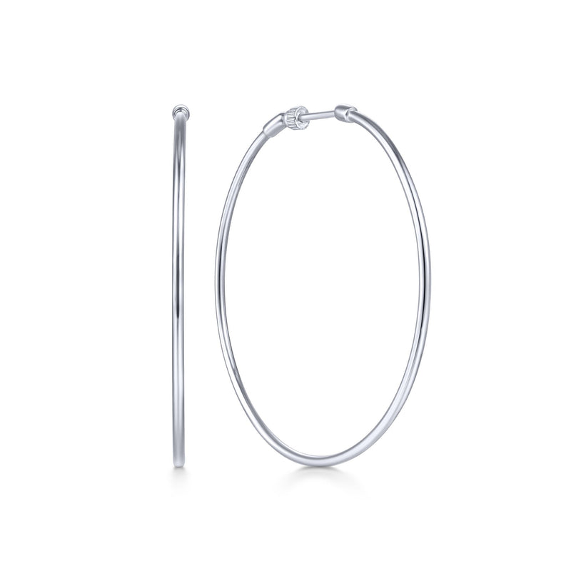 14K White Gold 50mm Plain Round Classic Hoops