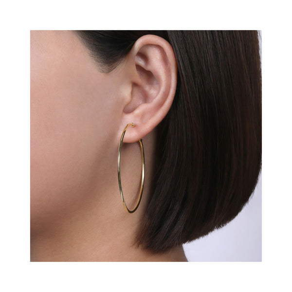 14K Yellow Gold 50mm Plain Round Classic Hoops