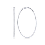 14K White Gold 60mm Plain Round Classic Hoops