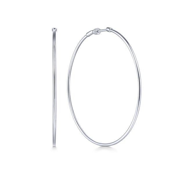 14K White Gold 60mm Plain Round Classic Hoops