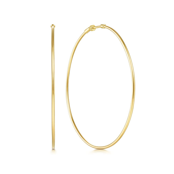14K Yellow Gold 70mm Plain Round Classic Hoops