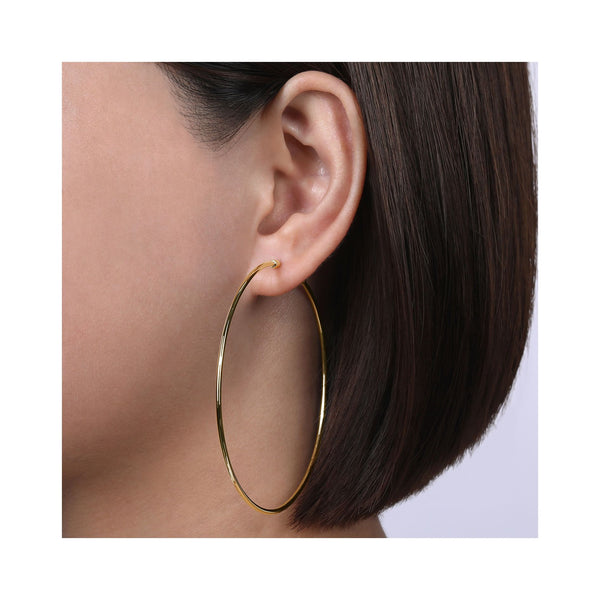 14K Yellow Gold 70mm Plain Round Classic Hoops