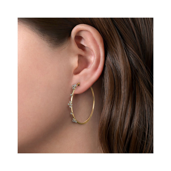 14K Yellow Gold Diamond 40mm Hoop Earrings
