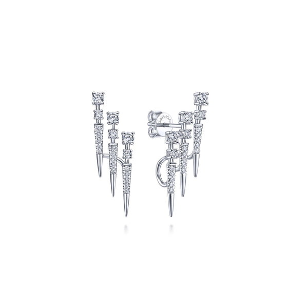 14K White Gold Triple Bar Diamond Earrings