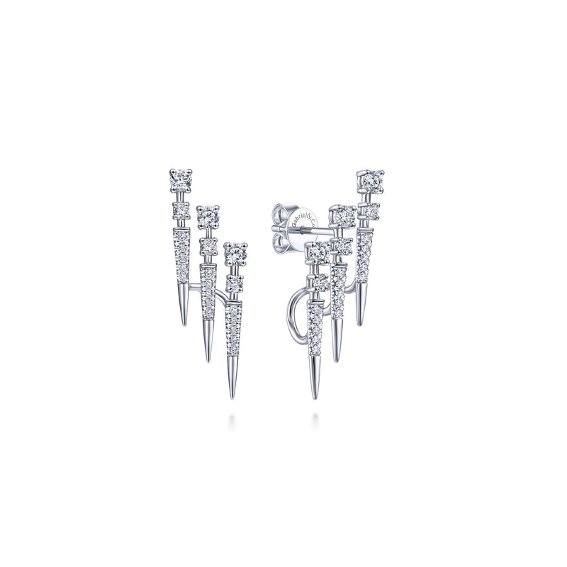 14K White Gold Triple Bar Diamond Earrings-EARRINGS-gabriel & co-