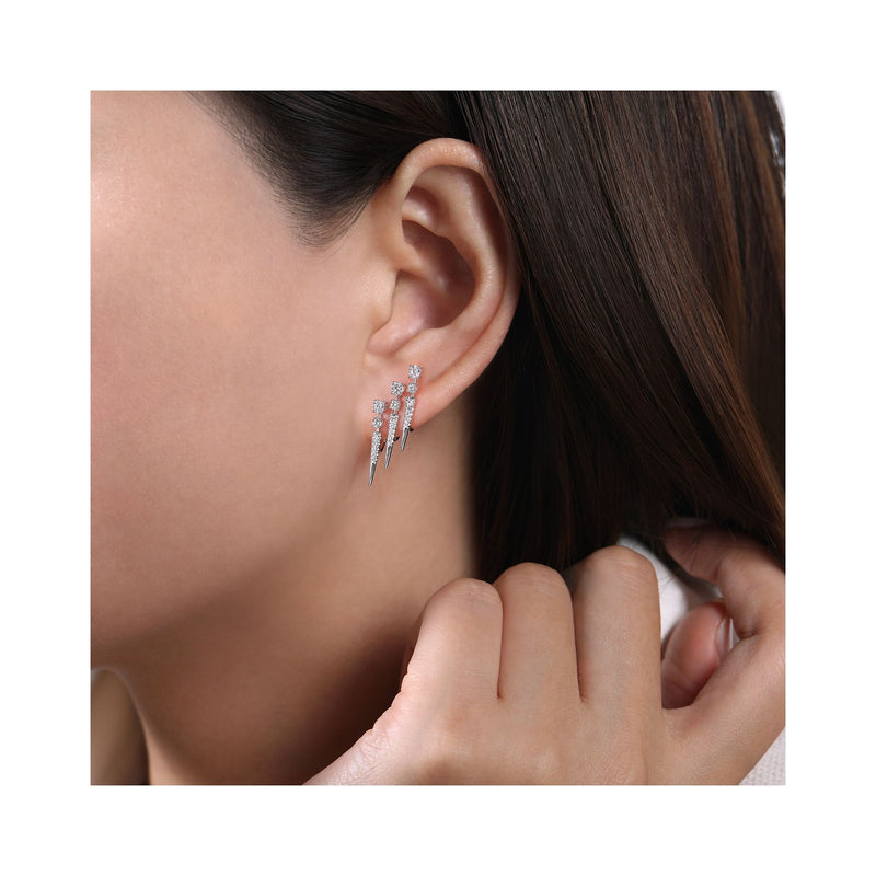14K White Gold Triple Bar Diamond Earrings-EARRINGS-gabriel & co-
