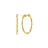 14K Yellow Gold 30mm Beaded Round Hoops