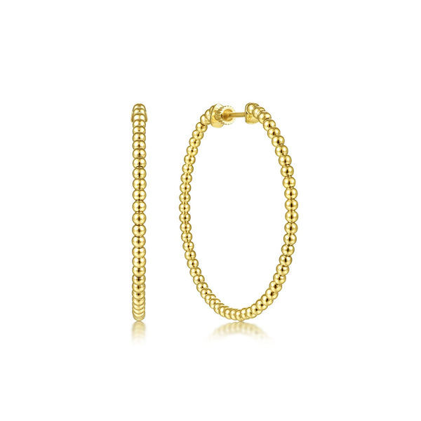 14K Yellow Gold 40mm Beaded Round Hoops