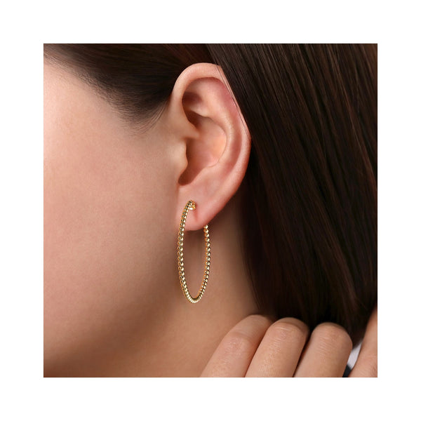 14K Yellow Gold 40mm Beaded Round Hoops