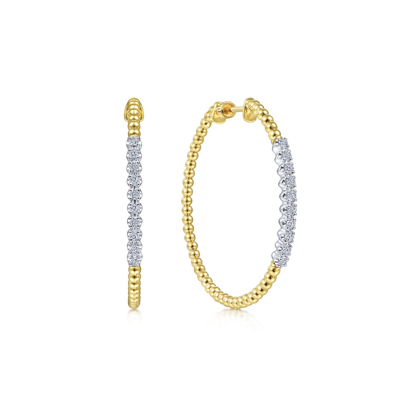 14K White & Yellow Gold Diamond Beaded 40mm Hoop Earrings