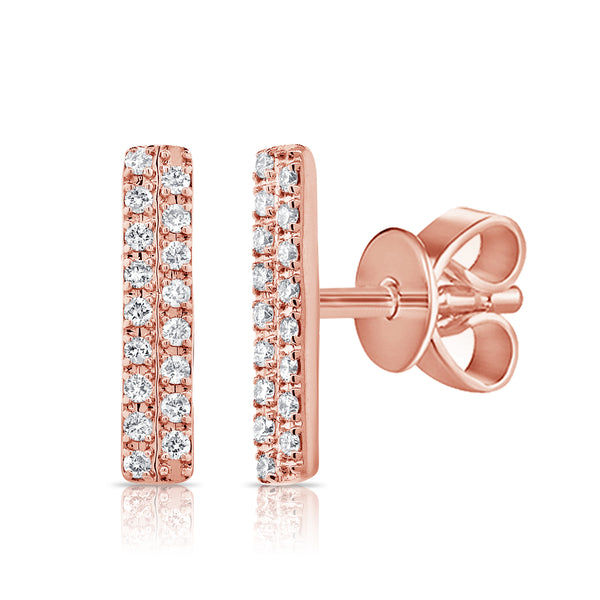 14K Rose Gold Diamond Double Row Stick Earrings