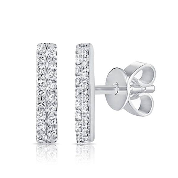 14K White Gold Diamond Double Row Stick Earrings