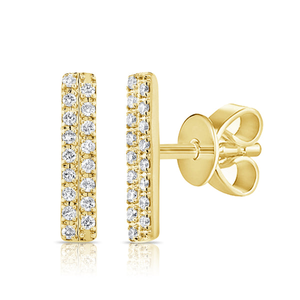 14K Rose Gold Diamond Double Row Stick Earrings